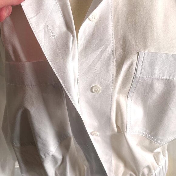 Zara Gathered Waist Button Up Shirt LARGE White Normcore - Picture 7 of 8